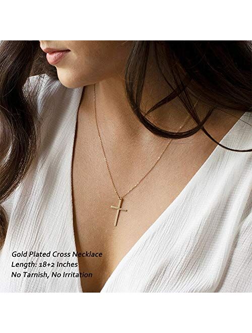 M MOOHAM Cross Necklace for Women, Dainty Gold Plated Cross Pendant Necklace Sideways Cross Choker Layered Cross Necklace for Women Girls