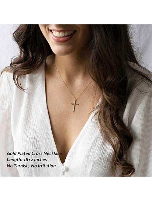 M MOOHAM Cross Necklace for Women, Dainty Gold Plated Cross Pendant Necklace Sideways Cross Choker Layered Cross Necklace for Women Girls