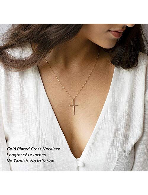 M MOOHAM Cross Necklace for Women, Dainty Gold Plated Cross Pendant Necklace Sideways Cross Choker Layered Cross Necklace for Women Girls