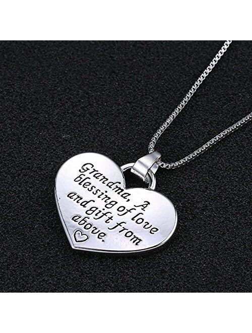 MagicW Gift for Grandma Heart Pendant Necklace Grandma A Blessing of Love and Gift from Above Grandma Charm Necklace from Granddaughter