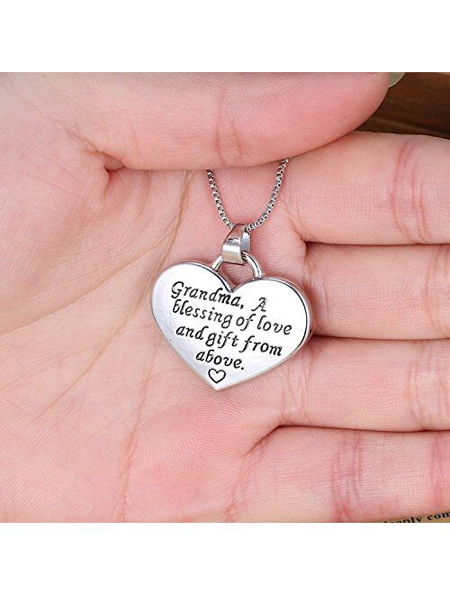 MagicW Gift for Grandma Heart Pendant Necklace Grandma A Blessing of Love and Gift from Above Grandma Charm Necklace from Granddaughter