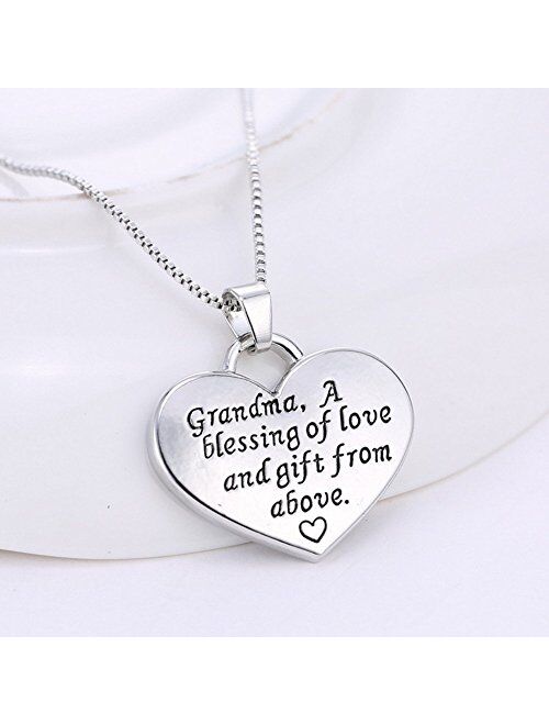 MagicW Gift for Grandma Heart Pendant Necklace Grandma A Blessing of Love and Gift from Above Grandma Charm Necklace from Granddaughter