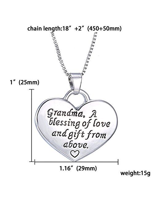 MagicW Gift for Grandma Heart Pendant Necklace Grandma A Blessing of Love and Gift from Above Grandma Charm Necklace from Granddaughter