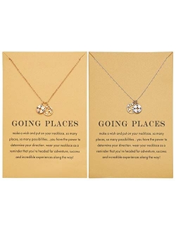 Zealmer 16K Gold Plated World Map Compass BFF Necklaces for Best Friend Graduation Gift