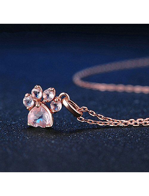 CULOVITY Dainty Paw Stud Earrings Rings Necklace Set - 18K Rose Gold Fill Cubic Zirconia Earring Adjustable Ring Hypoallergenic Jewelry for Puppy Lovers