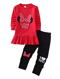 Cute Little Toddler Girls Clothes Set Long Sleeve T-Shirt and Pants Kids 2pcs Outfits