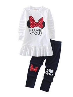 Cute Little Toddler Girls Clothes Set Long Sleeve T-Shirt and Pants Kids 2pcs Outfits