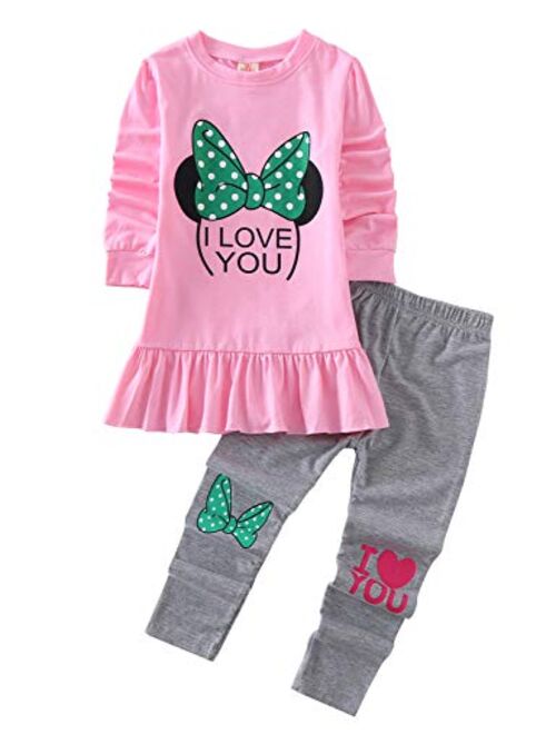 Cute Little Toddler Girls Clothes Set Long Sleeve T-Shirt and Pants Kids 2pcs Outfits