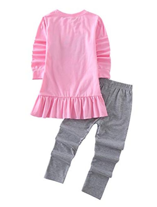 Cute Little Toddler Girls Clothes Set Long Sleeve T-Shirt and Pants Kids 2pcs Outfits