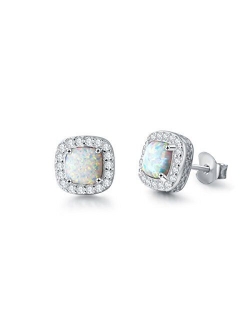 Carleen 14K White Gold Plated 925 Sterling Silver CZ Cubic Zirconia/Created Opal Halo Setting Jewelry Set Gift for Women Girls