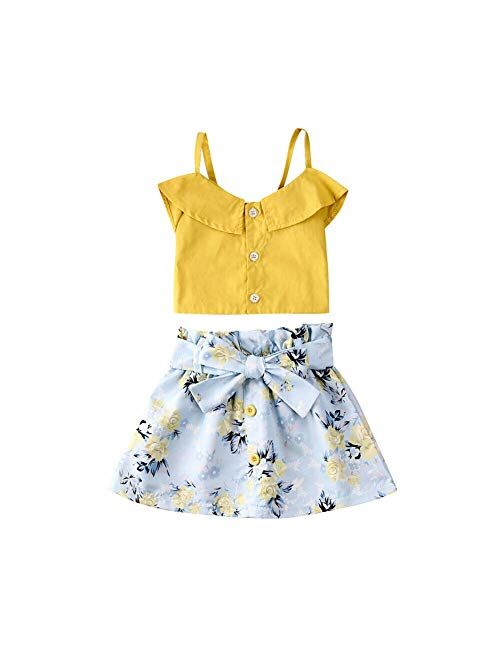 Toddler Baby Girl Sleeveless White Tank Top Shirts+Gray Stripe Shorts Pant with Bow Belt+Headband Summer Clothes Set