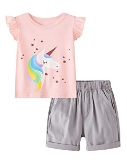 Girl Summer Short Set Cotton Outfits Short Sleeveless Tee T Shirt Tank Top Shorts Pant 2PC Set 2-7Y