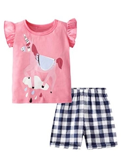 Girl Summer Short Set Cotton Outfits Short Sleeveless Tee T Shirt Tank Top Shorts Pant 2PC Set 2-7Y