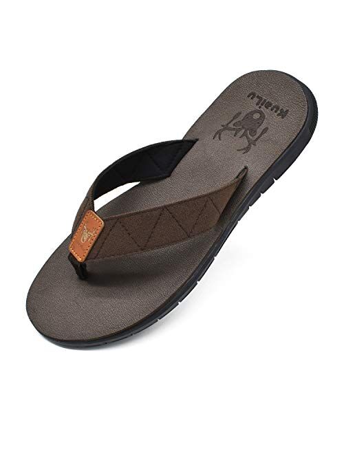 KUAILU Mens Flip Flops Comfort Thong Sandals Non Slip Rubber Sole Outdoor Lightweight Summer Beach