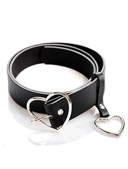 TXIN Heart-shaped Wide Black Belt with Metal Buckle for Women Girls Students Jeans Shorts Ladies Dress