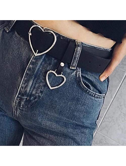 TXIN Heart-shaped Wide Black Belt with Metal Buckle for Women Girls Students Jeans Shorts Ladies Dress