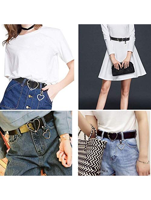 TXIN Heart-shaped Wide Black Belt with Metal Buckle for Women Girls Students Jeans Shorts Ladies Dress