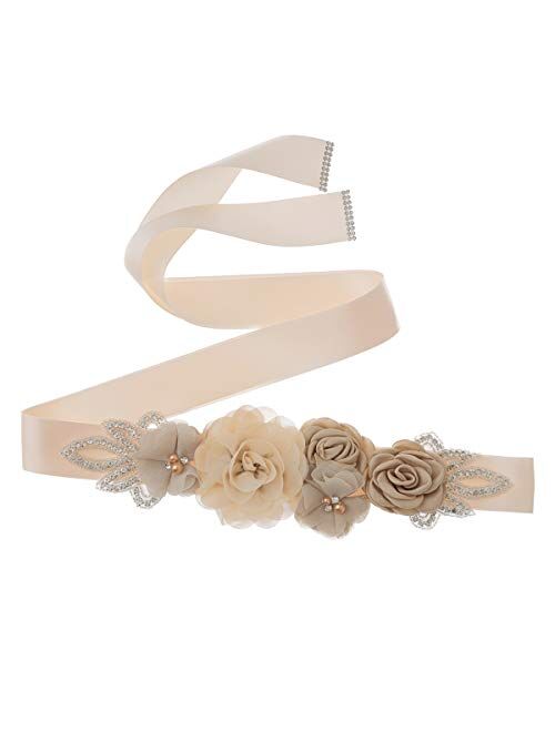 Sash Belt with Flowers Pearls Rhinestone for Wedding Bride/Baby Shower Dress