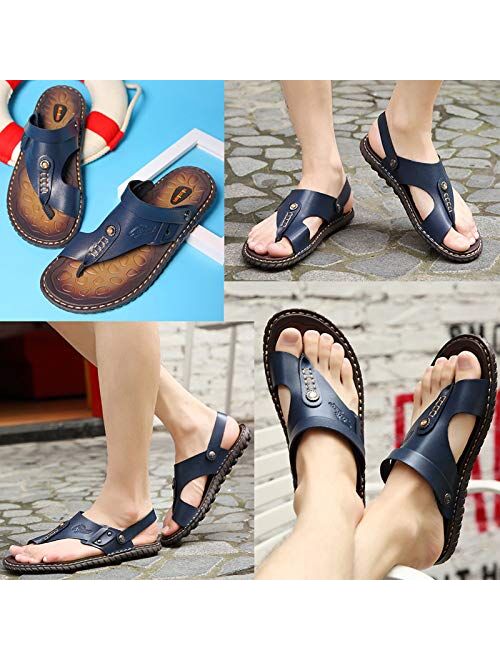 OHCHSH Mens Sandals Slippers Slip On Flip Flops for Men Shoes Leather Toe Ring Style Beach