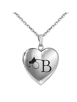 Butterfly Locket Necklace that Holds Pictures Initial Alphabet Letter Heart Shaped Photo Memory Locket Pendant Necklace