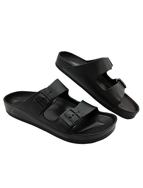 LUFFYMOMO Adjustable Slip on Eva Double Buckle Slides for Mens