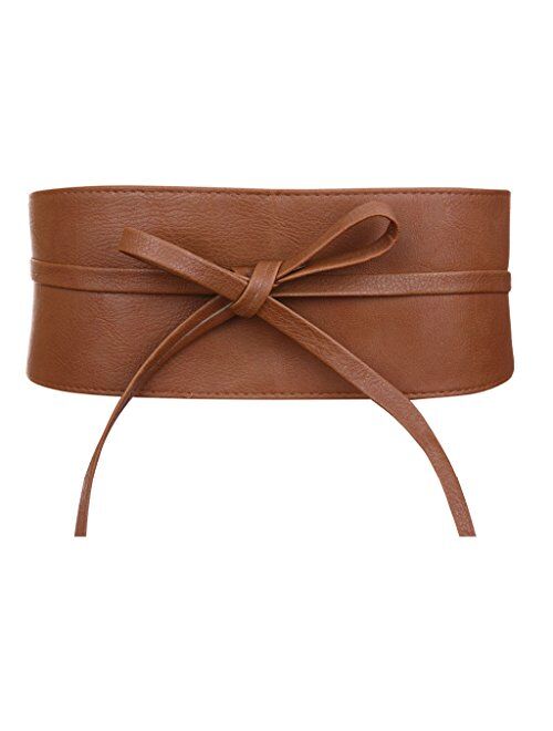 Womens Faux Leather Wrap Around Obi Style Waist Band Belt