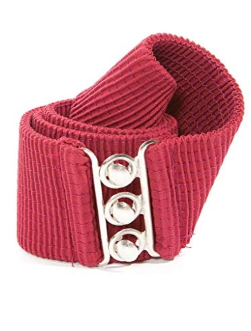 Malco Modes Luxury Vintage Adult Elastic Cinch Stretch Belt, Metal Hook and Eye Clasp Buckle, Elastic Core, Cotton-Covered