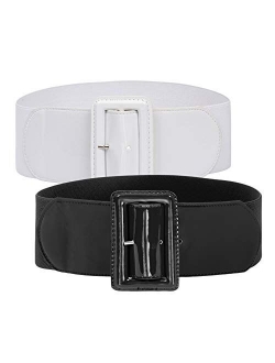 Hanna Nikole Womens Wide Buckle Stretchy Belt Vintage Elastic Dress Belts S-XXXXL