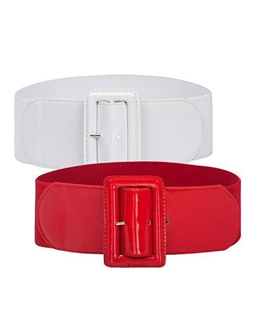 Hanna Nikole Womens Wide Buckle Stretchy Belt Vintage Elastic Dress Belts S-XXXXL