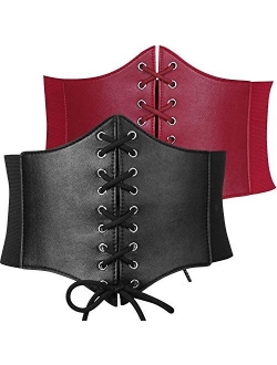 XZQTIVE Black Corset Waist Belt for Women, Wide Elastic Tie Waspie Belt for Dresses 4.7inch