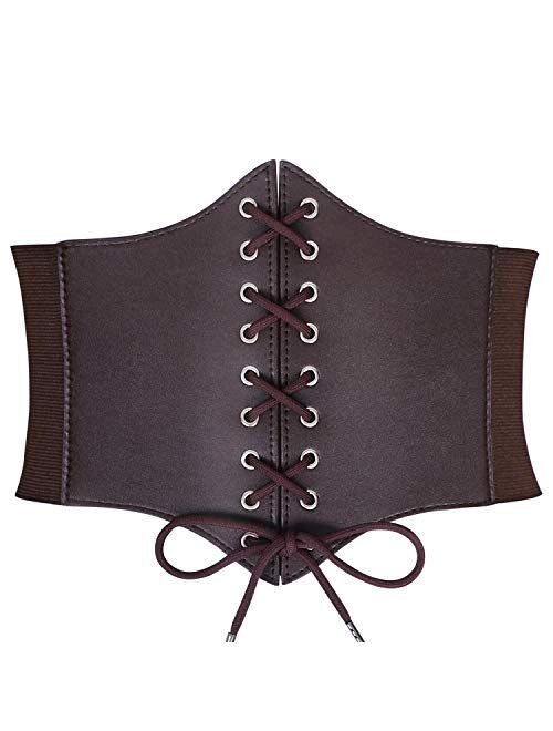 XZQTIVE Black Corset Waist Belt for Women, Wide Elastic Tie Waspie Belt for Dresses 4.7inch