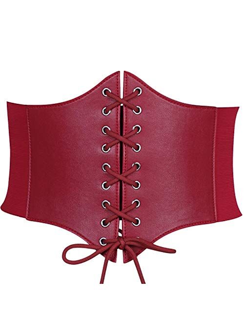 XZQTIVE Black Corset Waist Belt for Women, Wide Elastic Tie Waspie Belt for Dresses 4.7inch