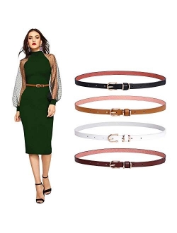 Set of 4 Womens Thin Belts SANSTHS Skinny Leather Belt with Gold Alloy Buckle