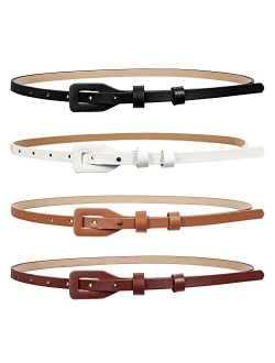 Set of 4 Womens Thin Belts SANSTHS Skinny Leather Belt with Gold Alloy Buckle