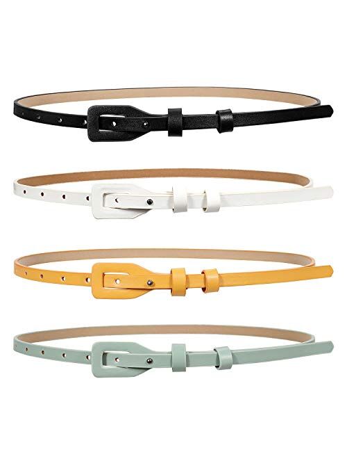 Set of 4 Womens Thin Belts SANSTHS Skinny Leather Belt with Gold Alloy Buckle