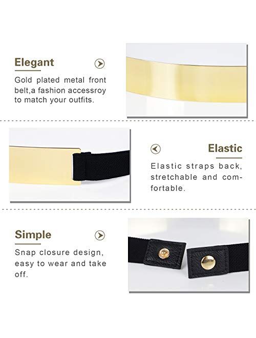 Women Elastic Mirror Metal Waist Belt Metallic Waistband,Golden, One Size