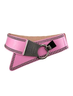 Women's Fashion Vintage Wide Waist Belt Elastic Stretch Cinch Belts With Interlock Buckle