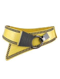 Women's Fashion Vintage Wide Waist Belt Elastic Stretch Cinch Belts With Interlock Buckle