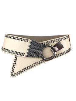 Women's Fashion Vintage Wide Waist Belt Elastic Stretch Cinch Belts With Interlock Buckle