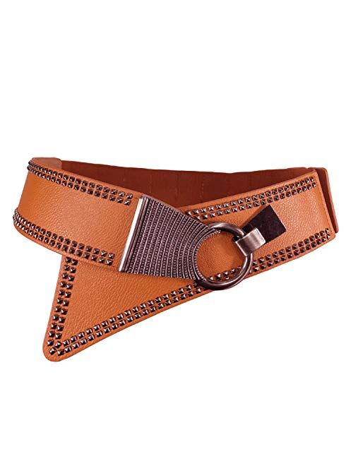 Women's Fashion Vintage Wide Waist Belt Elastic Stretch Cinch Belts With Interlock Buckle