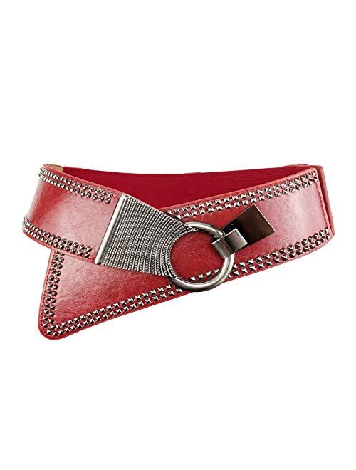 Women's Fashion Vintage Wide Waist Belt Elastic Stretch Cinch Belts With Interlock Buckle