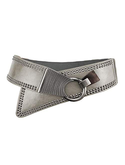 Women's Fashion Vintage Wide Waist Belt Elastic Stretch Cinch Belts With Interlock Buckle