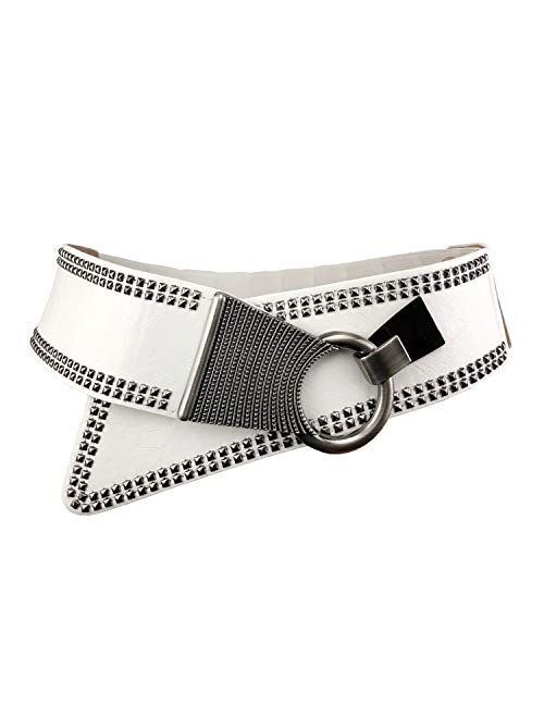 Women's Fashion Vintage Wide Waist Belt Elastic Stretch Cinch Belts With Interlock Buckle