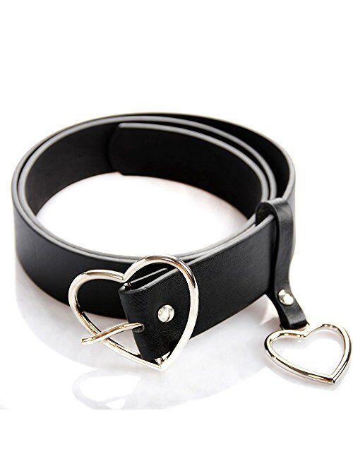 UTENEW Heart Shape Belts Wide Black Leather Waist Belt Women Jeans Pants Dresses with Alloy Buckle