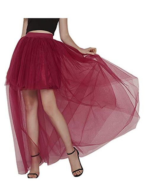 Bellady Women's High Low Mesh Net Lace Overlay Maxi Skirt