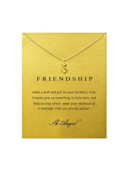 Sun Y Necklace Friendship Anchor Unicorn Good Luck Elephant Pendant Chain Necklace with Meaning Card Gift Card