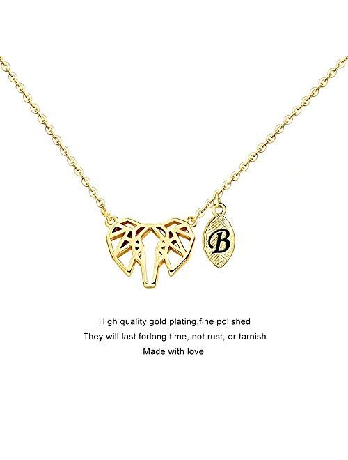 MONOOC Dainty Necklace for Women Girls, 14K Gold Plated Lucky Horseshoe Geometric Origami Elephant Necklace Owl Butterfly Initial Leaf Necklace Elephant Horse Butterfly O