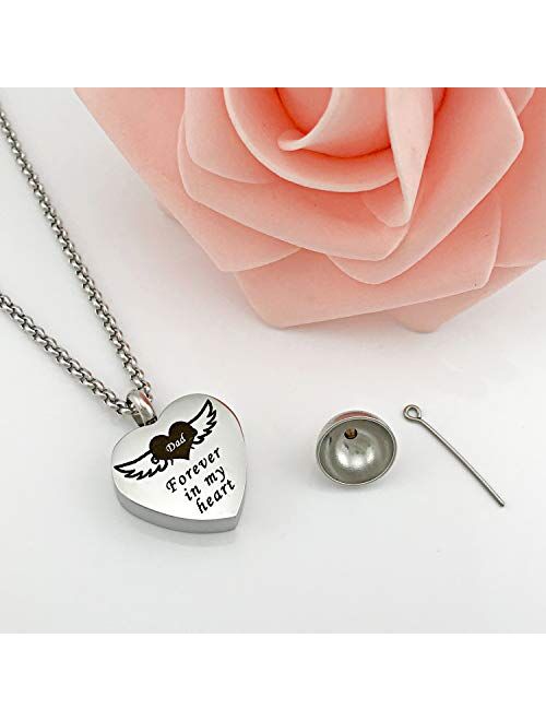 Urn Necklaces for Human Ashes Forever in My Heart Cremation Jewelry Necklace Pendant Funnel Filler Kit