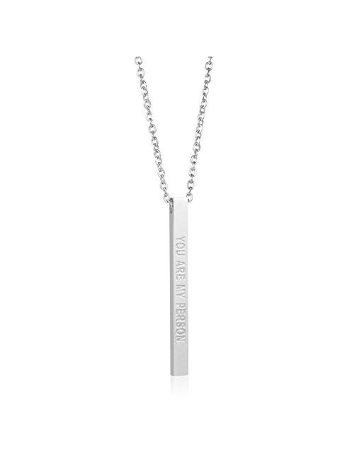 Joycuff Necklace for Women Vertical Bar Necklaces Pendant Jewelry Personalized Gift for Her Engraved Inspirational Message