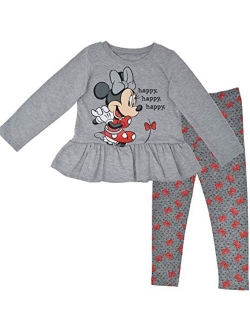 Minnie Mouse Girls Long Sleeve Ruffled T-Shirt and Leggings Set